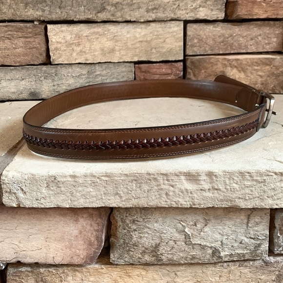 SIZE 40 brown leather belt with braided center - Picture 2 of 5
